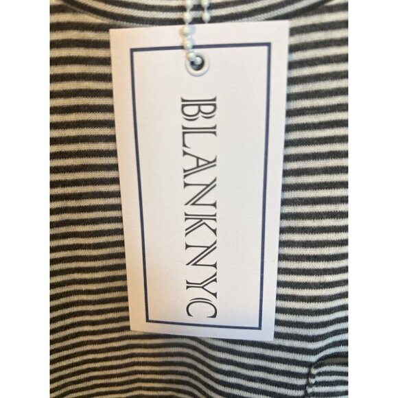 Blank NYC Asymmetrical Striped Top Medium Black White Crew Neck 100% Cotton NWT - Picture 4 of 8